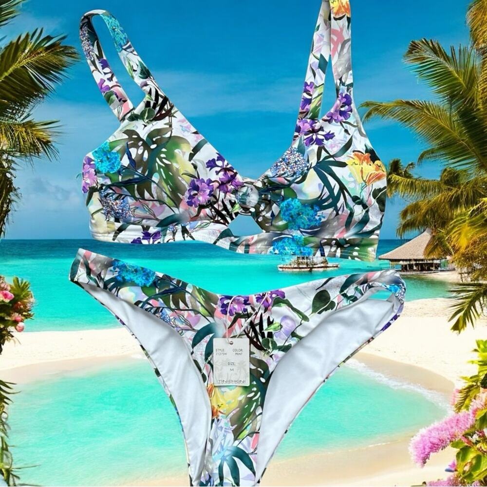 TiNiBiKiNi NWT Two Piece Swimsuit Vibrant floral tropical bikini set Medium